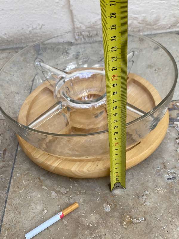 Vintage lazy Susan beech wood with 5 compartment glass.bowl dish