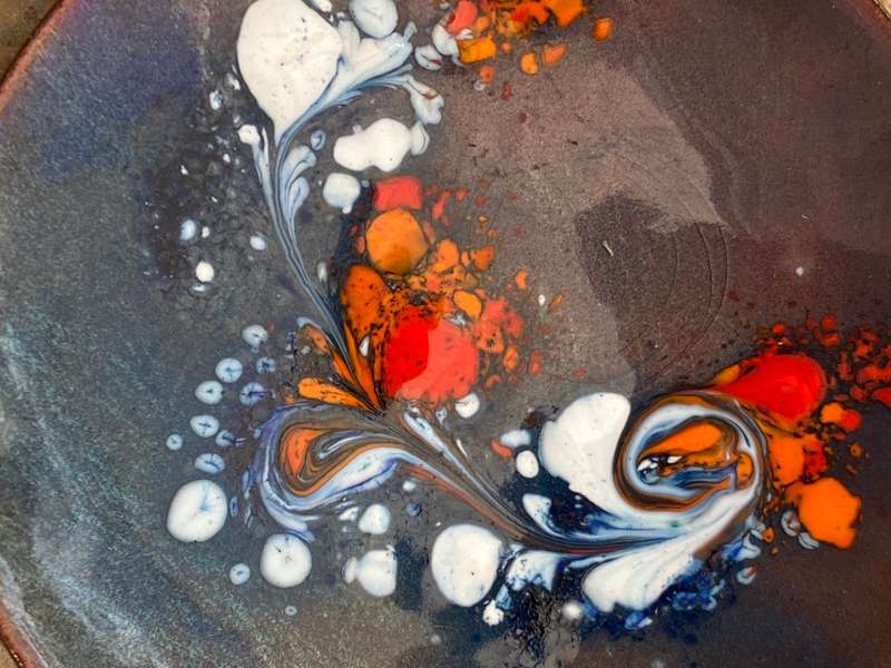 Vintage Hand Enamelled psychedelic art Copper Trinket Pin Dish Odyn Copr Snowdonia