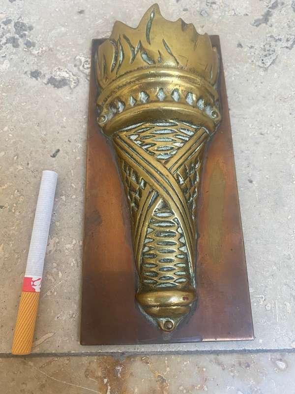 Vintage Olympic torch wall decor copper and brass