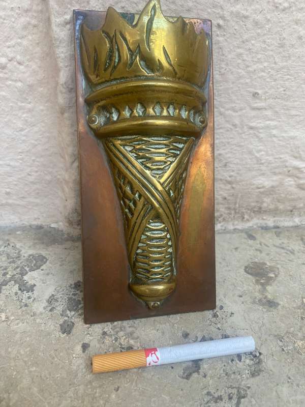 Vintage Olympic torch wall decor copper and brass