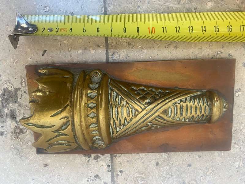 Vintage Olympic torch wall decor copper and brass