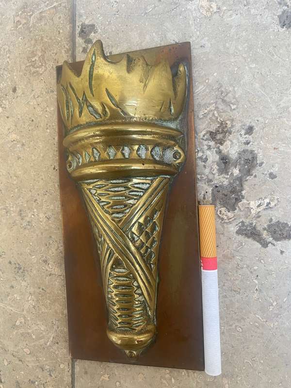 Vintage Olympic torch wall decor copper and brass