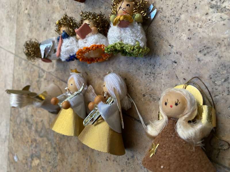 Vintage German Xmas decoration lot of 8 hand made in trinket box