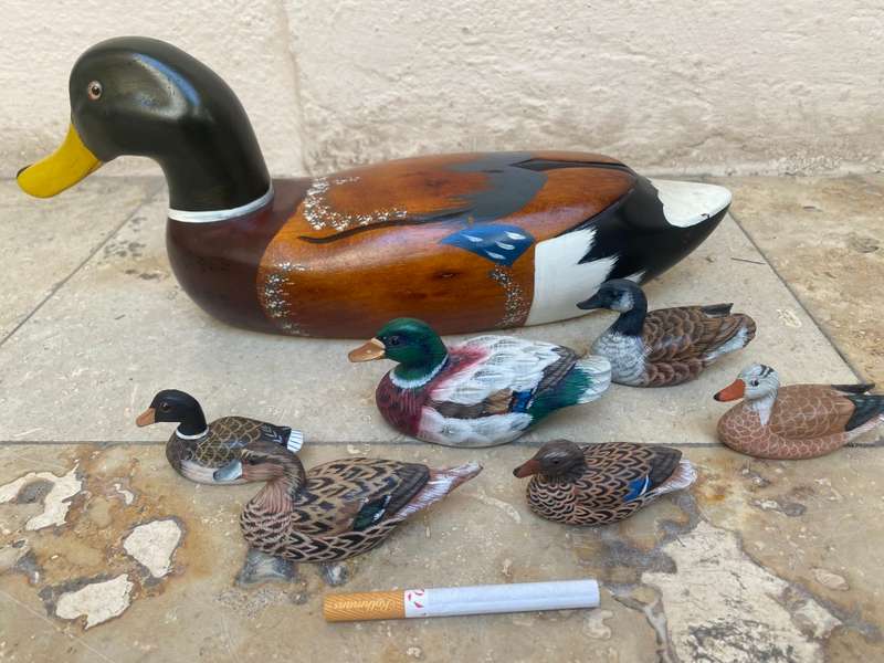 Vintage wooden mallard duck hand painted with 6 ducklings decor duck family