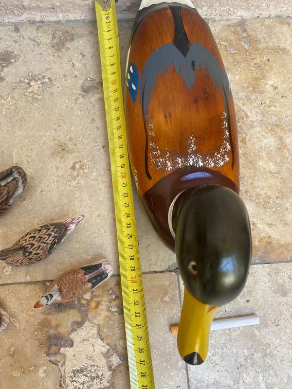 Vintage wooden mallard duck hand painted with 6 ducklings decor duck family