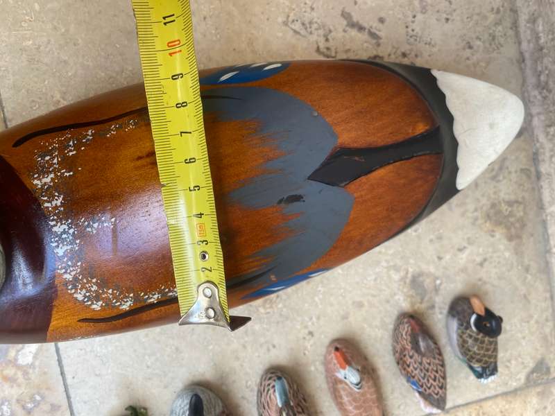 Vintage wooden mallard duck hand painted with 6 ducklings decor duck family