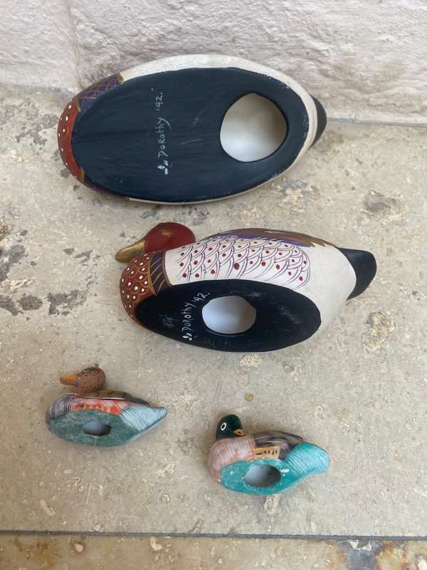 Vintage porcelain ducks hand painted  lot of 4 by Dorothy 1992