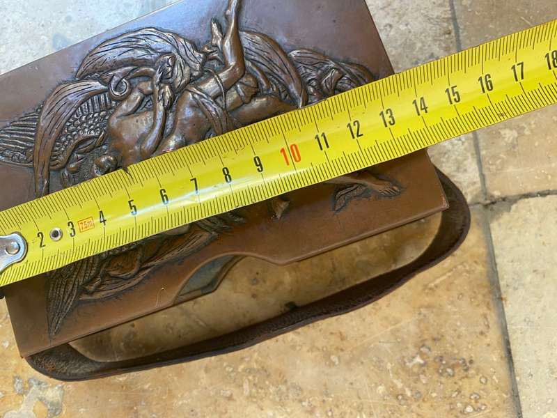 Antique copper bible box angelic three dimensional with leather strap