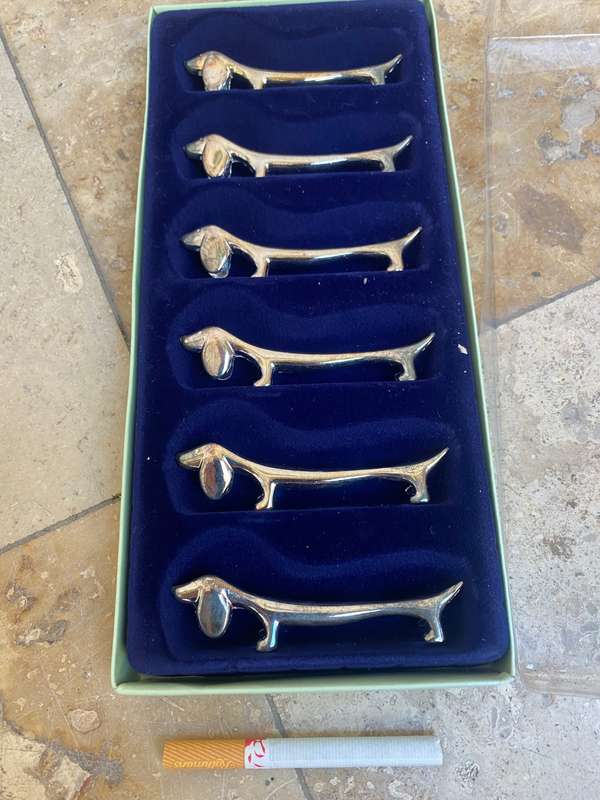 Vintage dachshund knife rests set of 6 silver plate knife holder