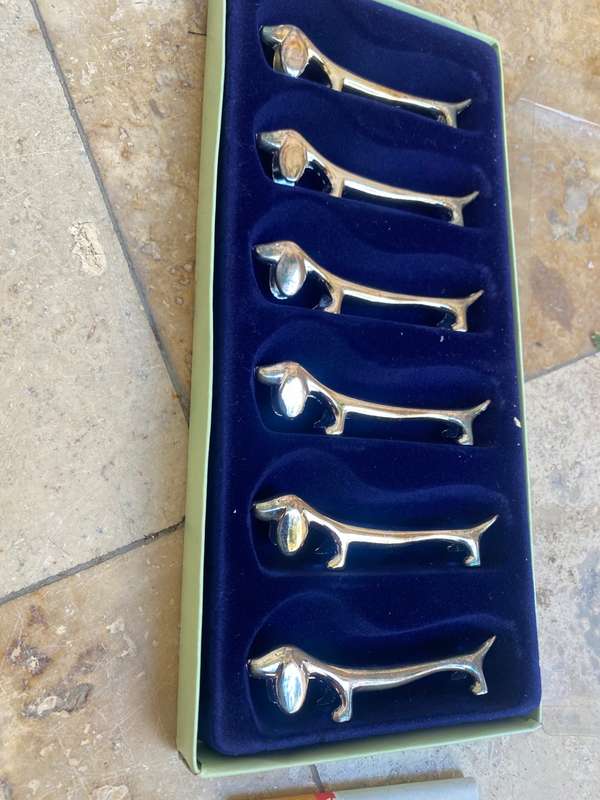 Vintage dachshund knife rests set of 6 silver plate knife holder