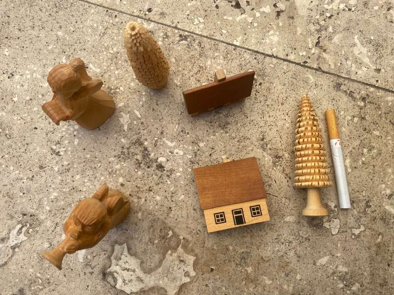 Vintage erzgebirge Christmas pyramid extras lot of tree trees house pair of wooden angels German