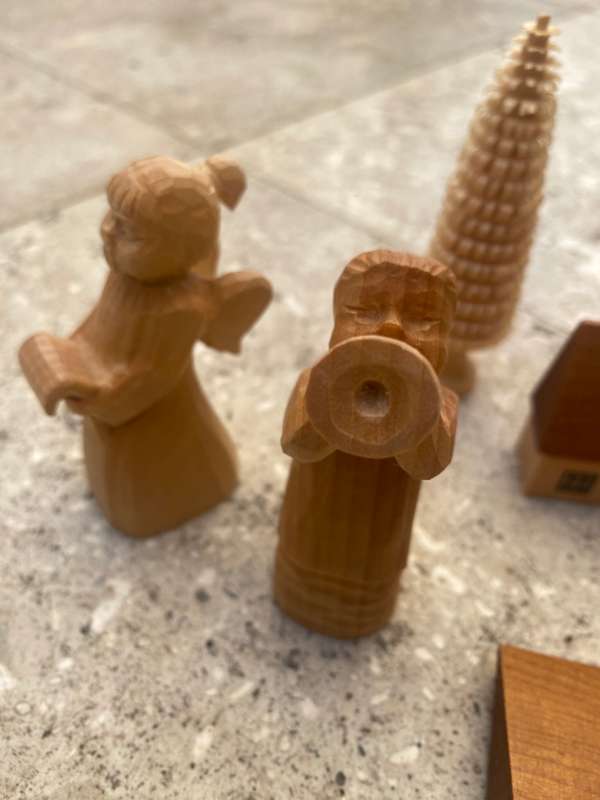 Vintage erzgebirge Christmas pyramid extras lot of tree trees house pair of wooden angels German