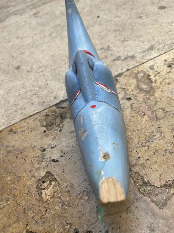 Vintage crescent moon character  wood hand carved hand painted folk art