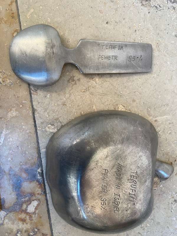 Vintage  PEWTER APPLE BOWL with spoon - TERUFIM STUDIOS - MADE IN ISRAEL