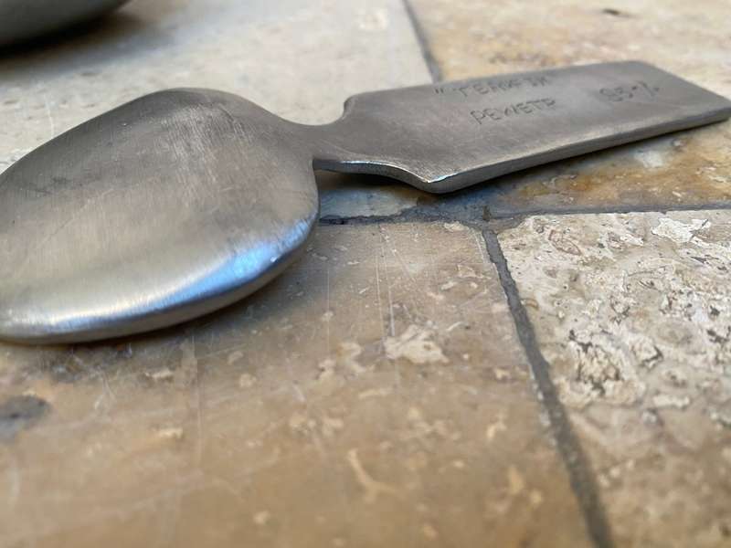 Vintage  PEWTER APPLE BOWL with spoon - TERUFIM STUDIOS - MADE IN ISRAEL