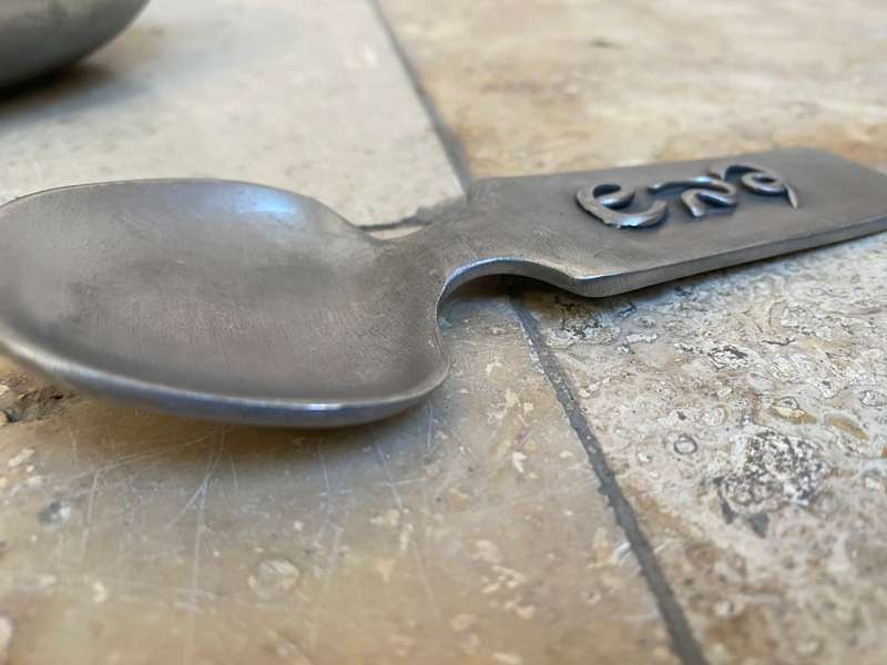 Vintage  PEWTER APPLE BOWL with spoon - TERUFIM STUDIOS - MADE IN ISRAEL