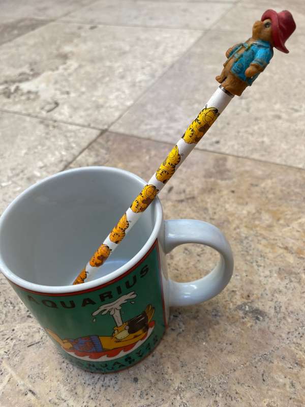 vintage paddington bear pencil topper hong kong with Garfield pencil, Garfield mug
