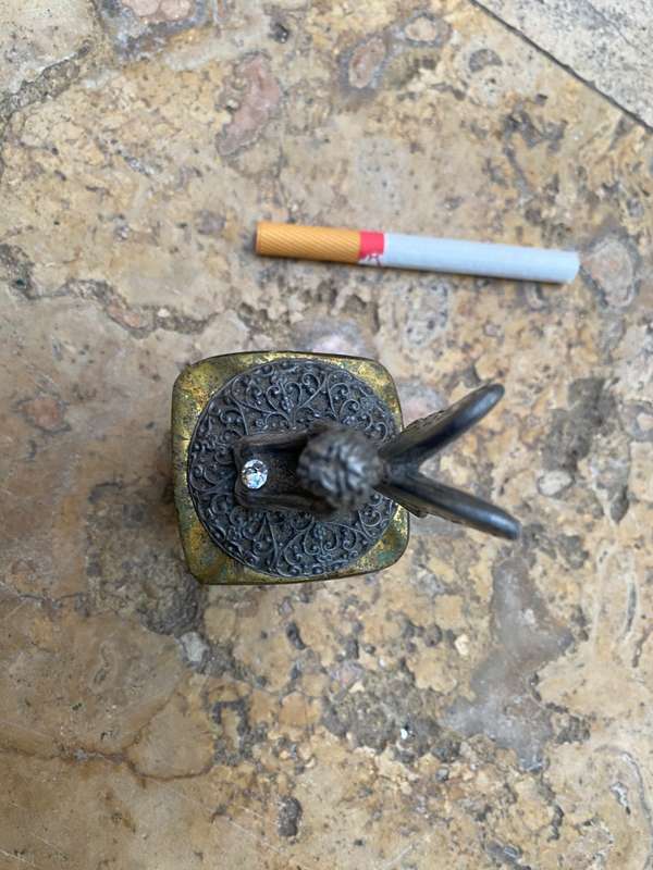Pewter fairy angel on brass pedestal ashtray myth and magic trinket box