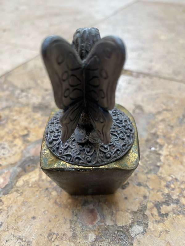 Pewter fairy angel on brass pedestal ashtray myth and magic trinket box