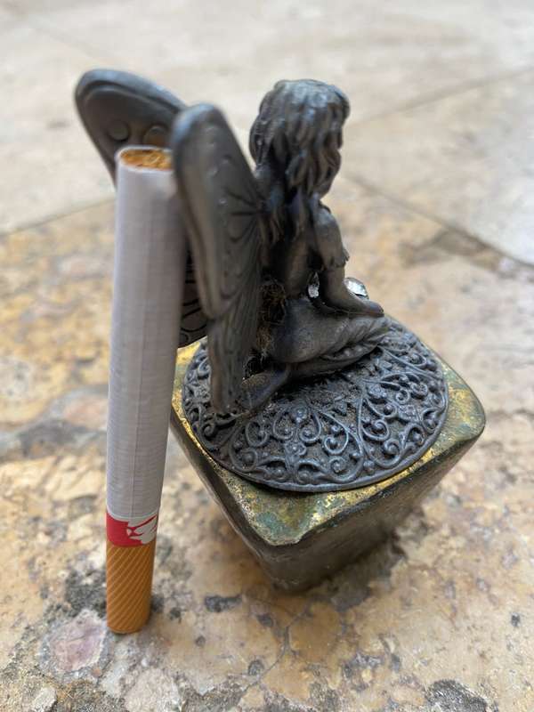 Pewter fairy angel on brass pedestal ashtray myth and magic trinket box