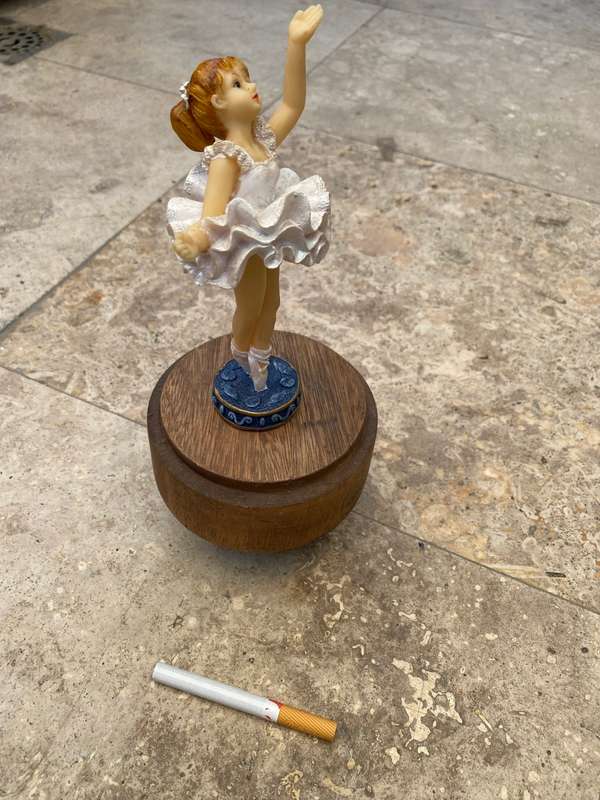 Vintage musical wind up turning wood pedestal with ballerina girl figure