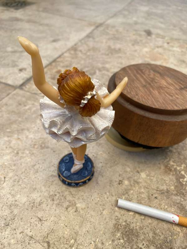 Vintage musical wind up turning wood pedestal with ballerina girl figure