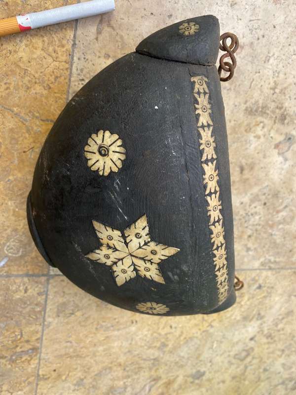 Antique wood carved bowl with inlaid detail pacific islands
