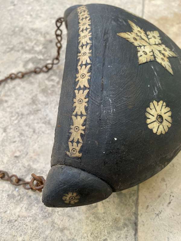 Antique wood carved bowl with inlaid detail pacific islands