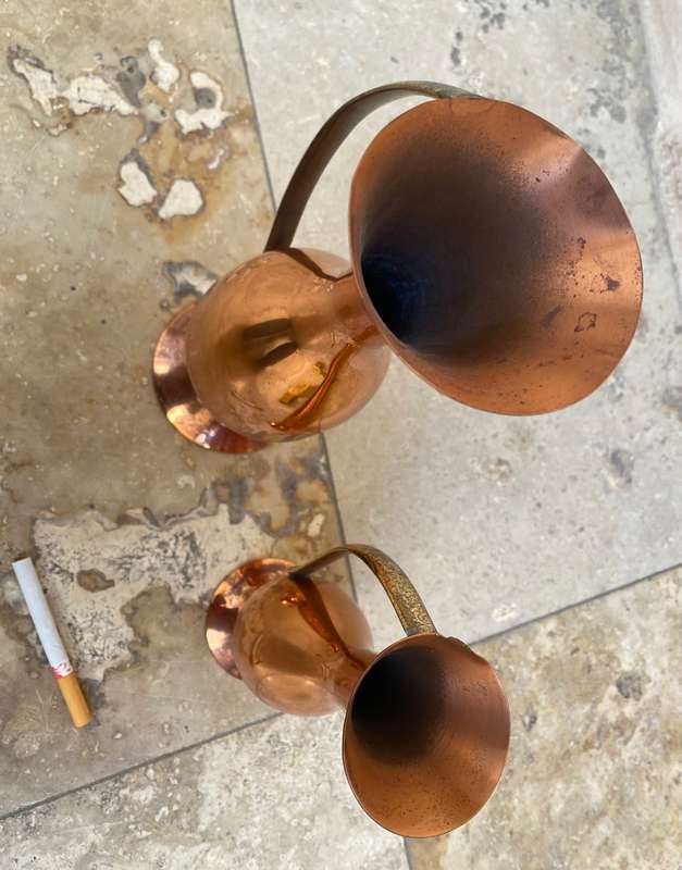 Vintage copper vase pitcher pair plus one bonus