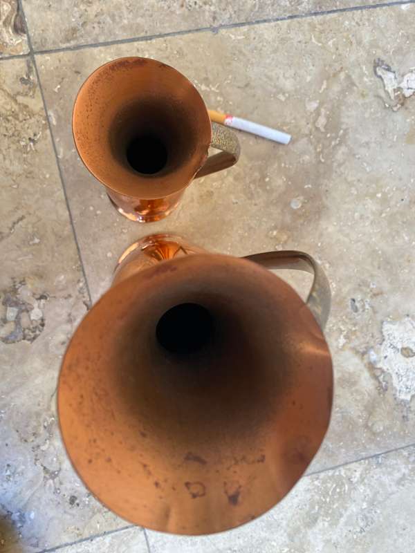 Vintage copper vase pitcher pair plus one bonus