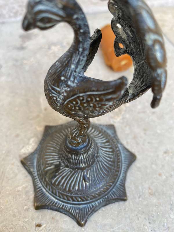 Vintage brass peacock engraved candlestick holder India