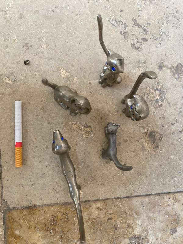 Silver pewter cat dachshund dog ornament`s with friends lot of 5 Crystal eyes