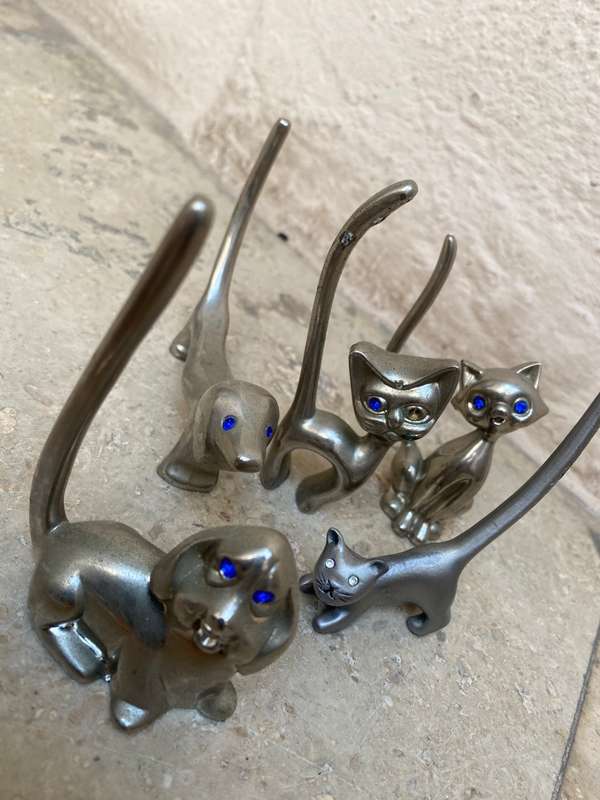 Silver pewter cat dachshund dog ornament`s with friends lot of 5 Crystal eyes
