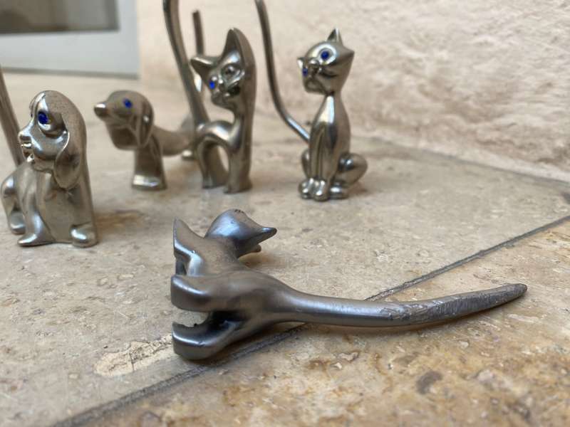Silver pewter cat dachshund dog ornament`s with friends lot of 5 Crystal eyes