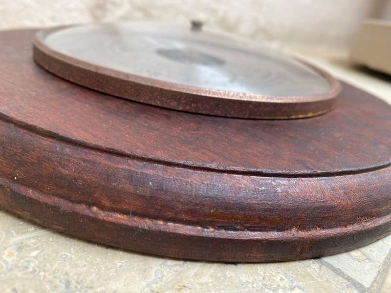 Vintage Weathermaster barometer solid round wood 24cm