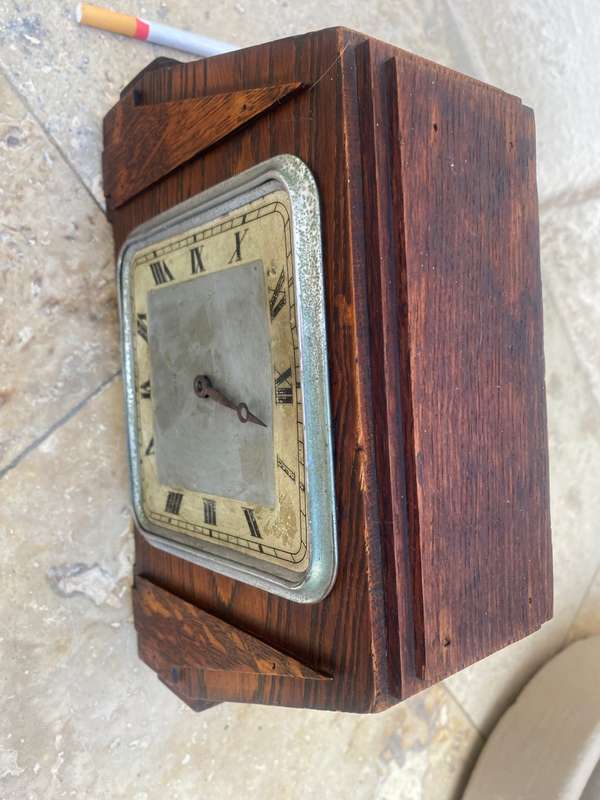 Old solid wood French wooden mantle clock TLC