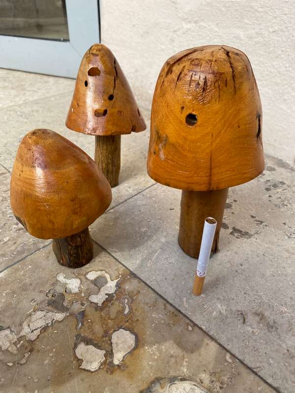 Wood mushrooms sculpture set of 3 folk art