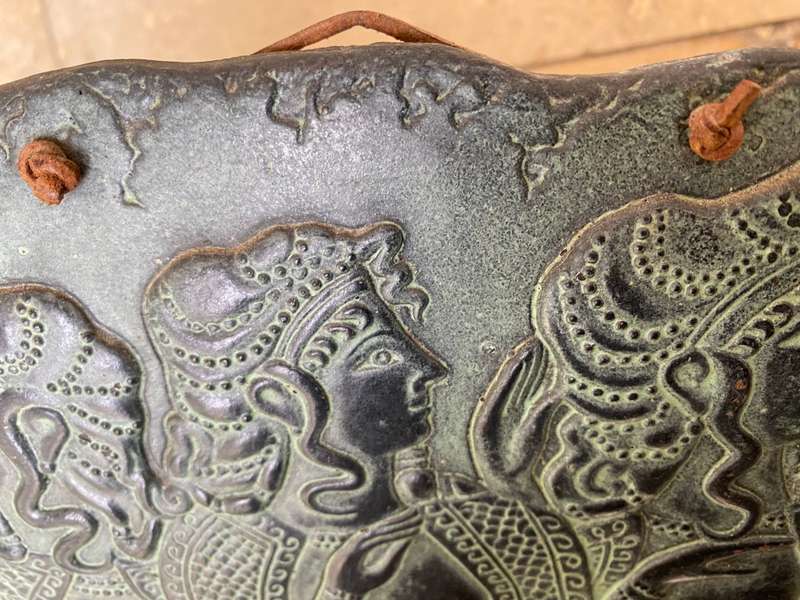 Vintage Greek terracotta wall plaque tile pair Ladies of Knossos , bronze 3d