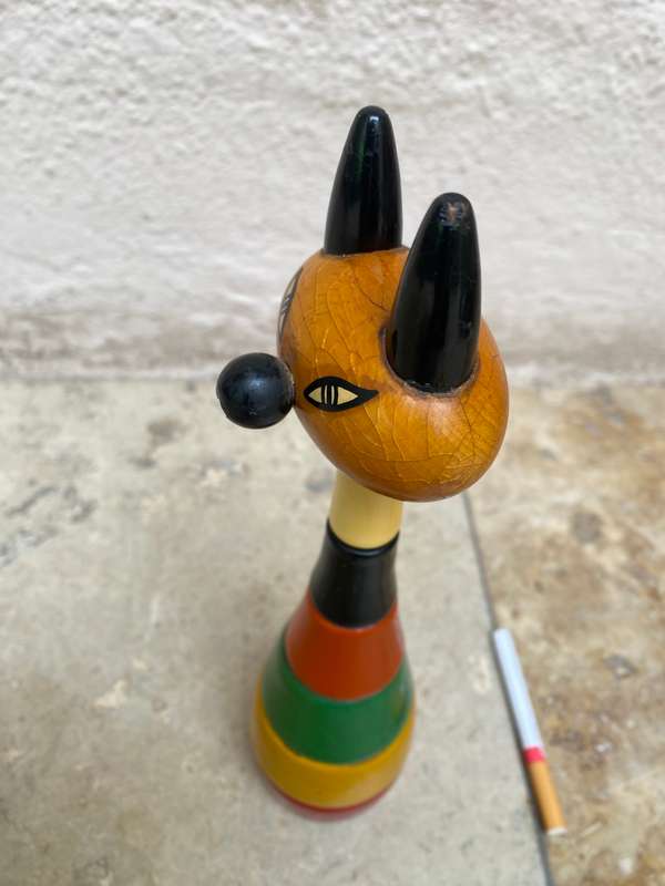 Vintage Kouvalias atomic  cat wood stack block Greece 1970