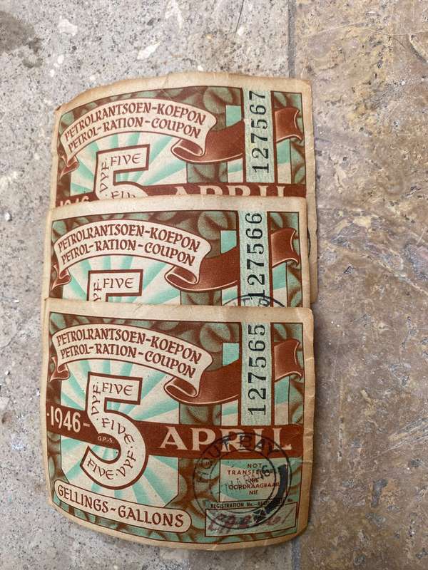 SA 1946 petrol ration coupons X5