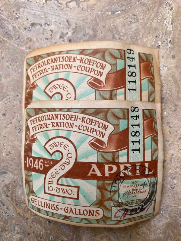 SA 1946 petrol ration coupons X5