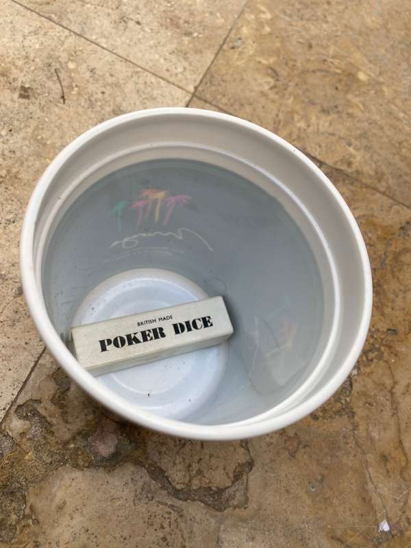 Vintage Mirage casino coin bucket with Bakelite poker dice