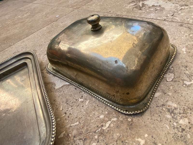 Vintage butter dish silver plate with butter knife Harrison Bros & Howson