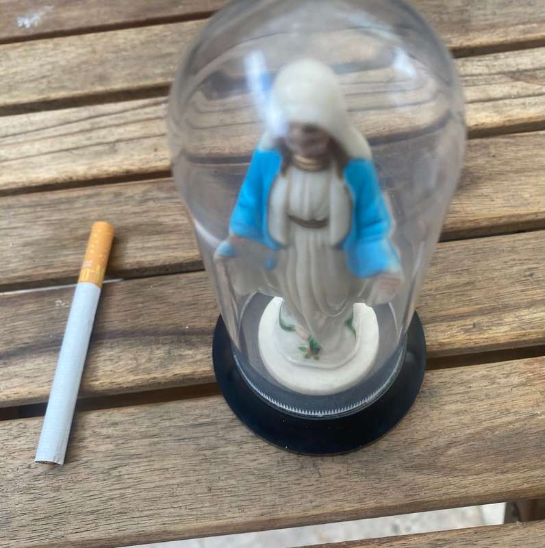 Vintage Our Lady of Grace  Virgin Mary Dome Shrine  standing on a snake