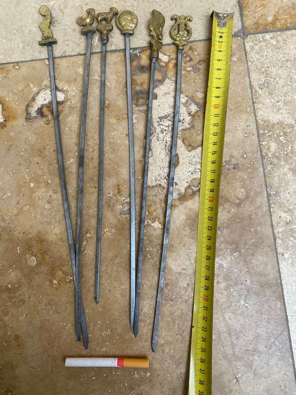 vintage stainless steel kebab skewers Roman Greek brass set of 6