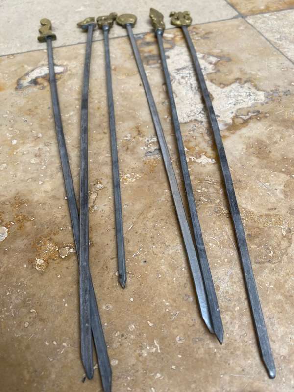 vintage stainless steel kebab skewers Roman Greek brass set of 6