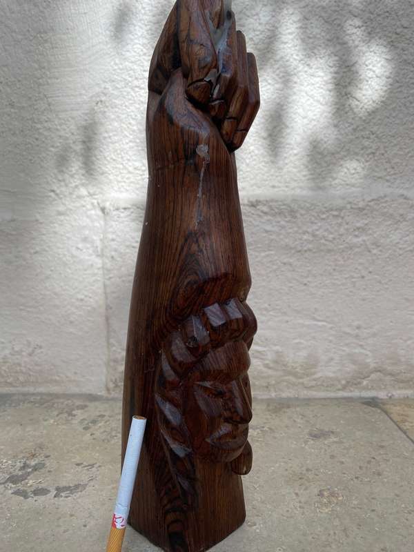 Vintage wood Indian totem hand statue candle holder