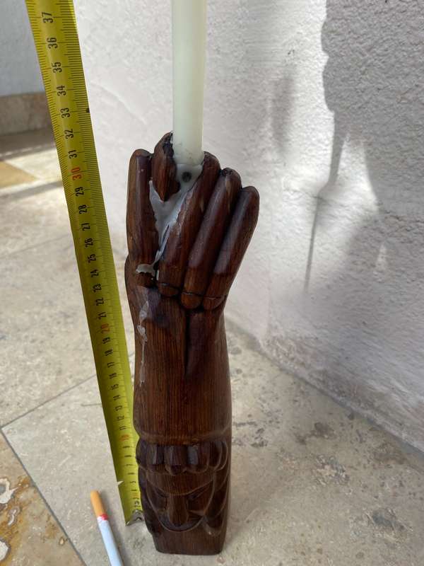 Vintage wood Indian totem hand statue candle holder