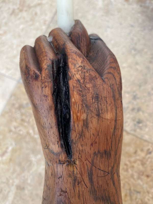 Vintage wood Indian totem hand statue candle holder