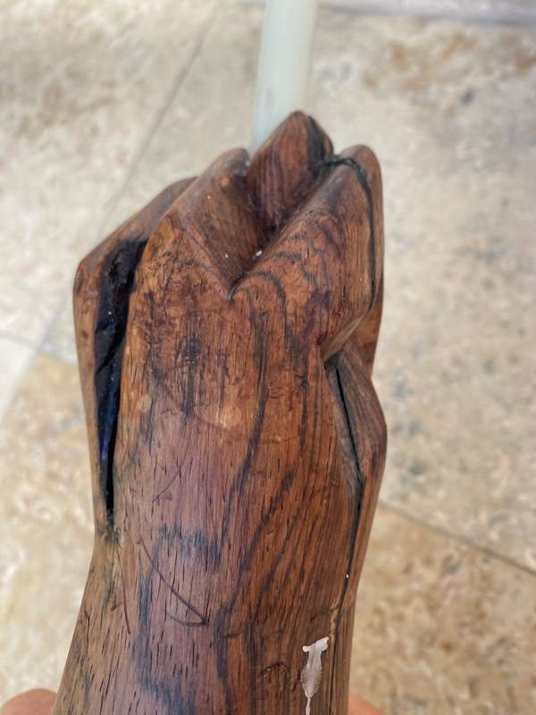 Vintage wood Indian totem hand statue candle holder
